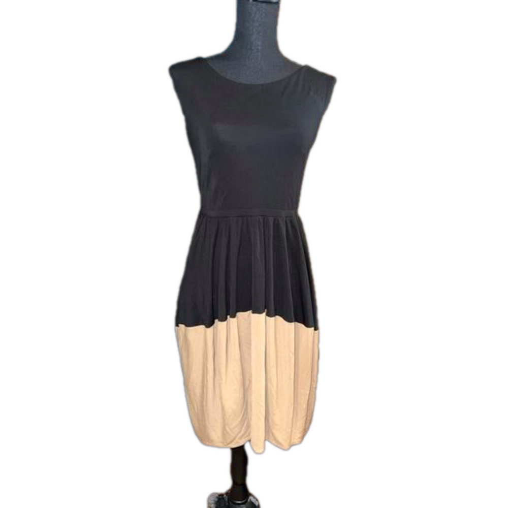 GUC Ann Taylor Womens Bubble Hem Dress Black Beige Knee Length Sleeveless Sz 4P